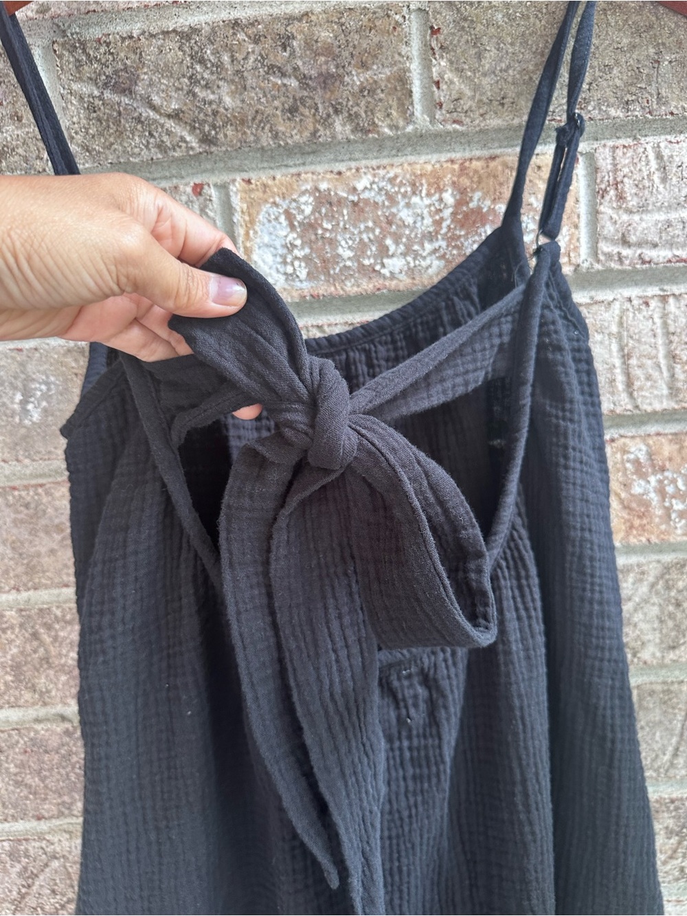 Anthropologie Sol Angeles Black Spaghetti-Strap Cotton Muslin Maxi Dress w/ bow - Picture 6 of 10